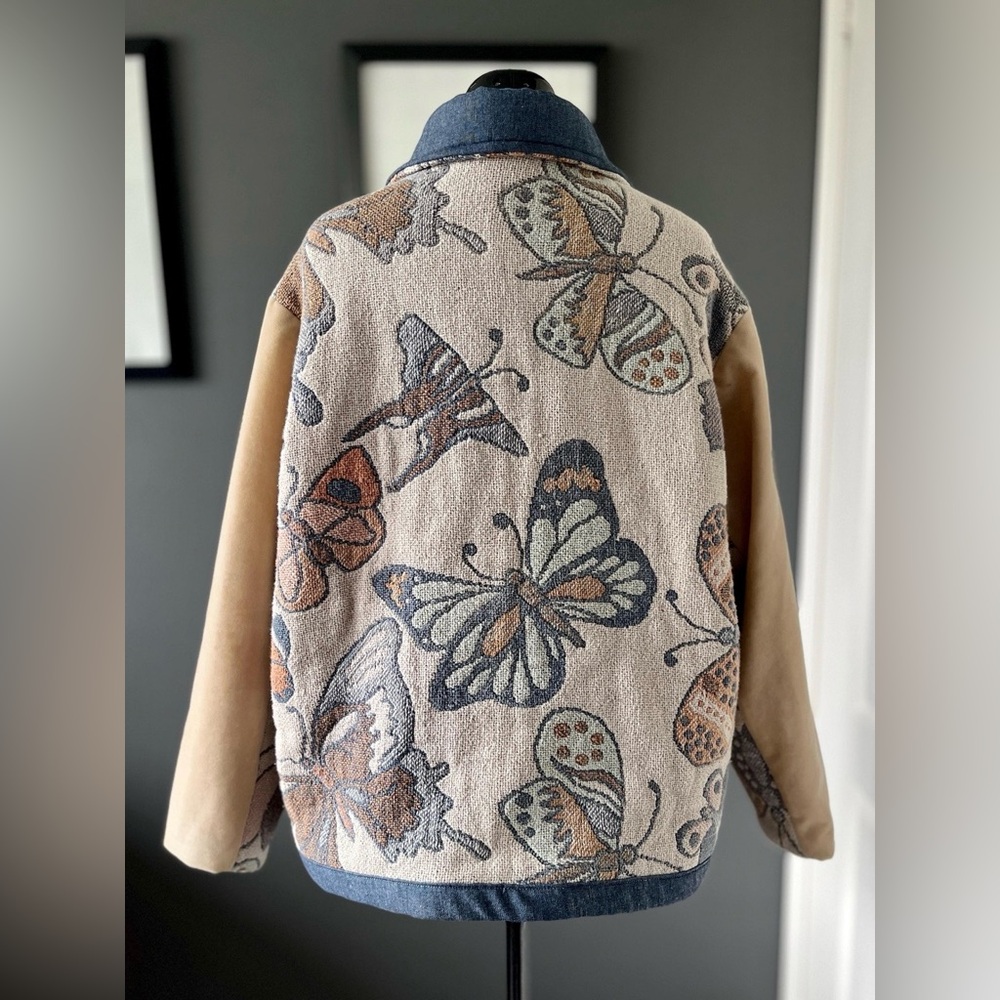 Lined butterfly jacket, reworked vintage tapestry blanket, ladies' size S-L - Picture 4 of 11